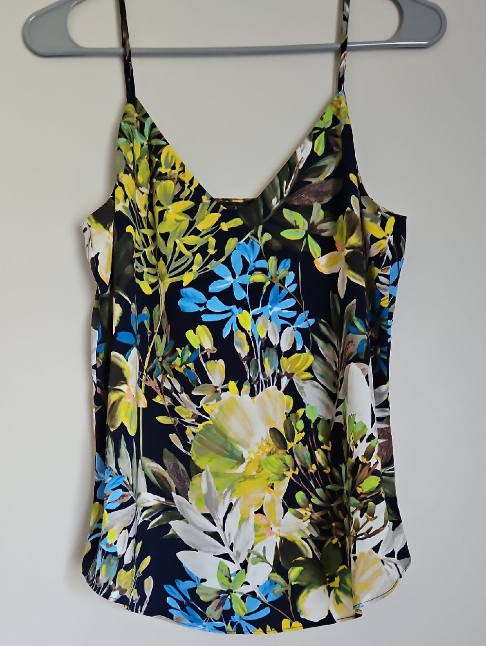 J. Crew Black Floral V-Neck Spaghetti Strap Camisole